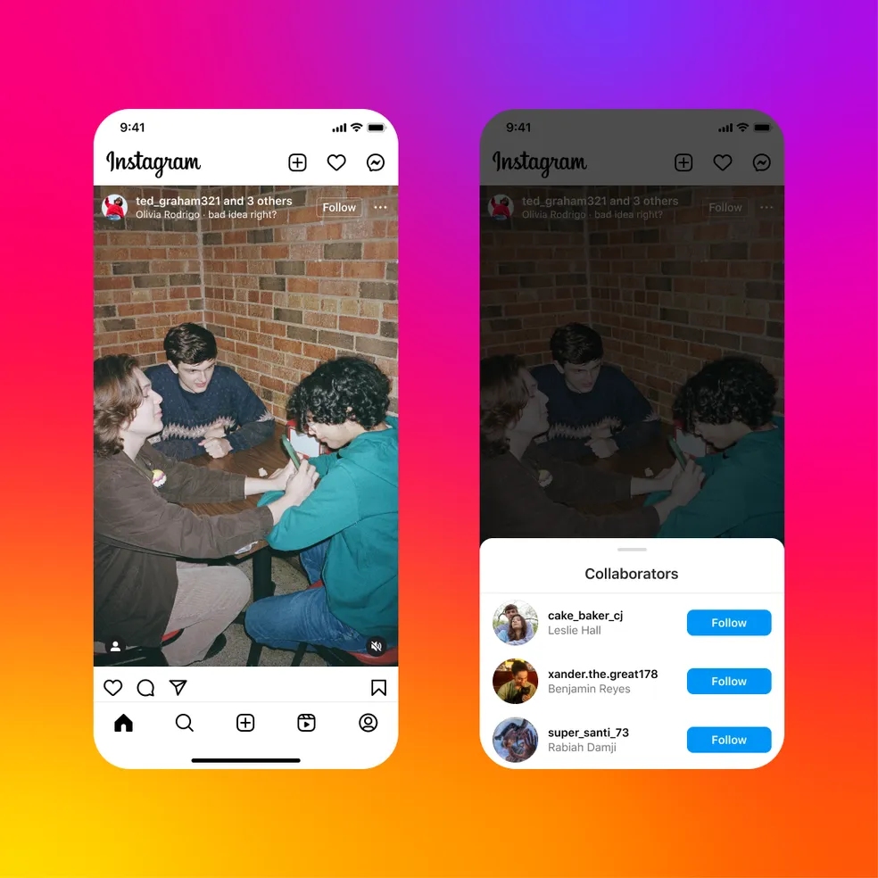 Instagram liberou novos recursos como música para carrosséis e collabs entre 4 pessoas