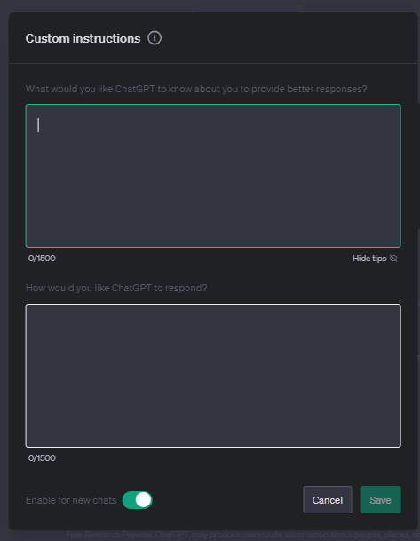instruções personalizadas chatgpt