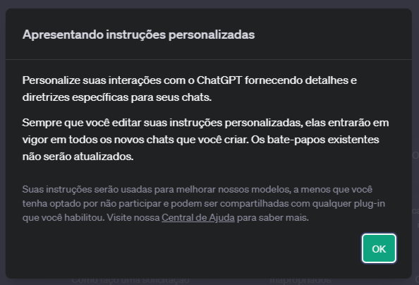 instruções personalizadas chatgpt